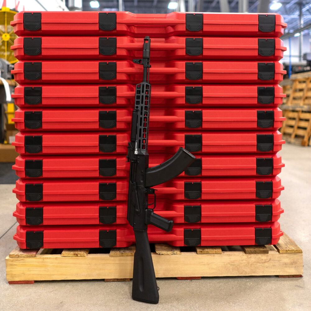 rs regulate GKR-10MS 10″ MLOK Rail on KR-103 in front of red rifle cases pallet