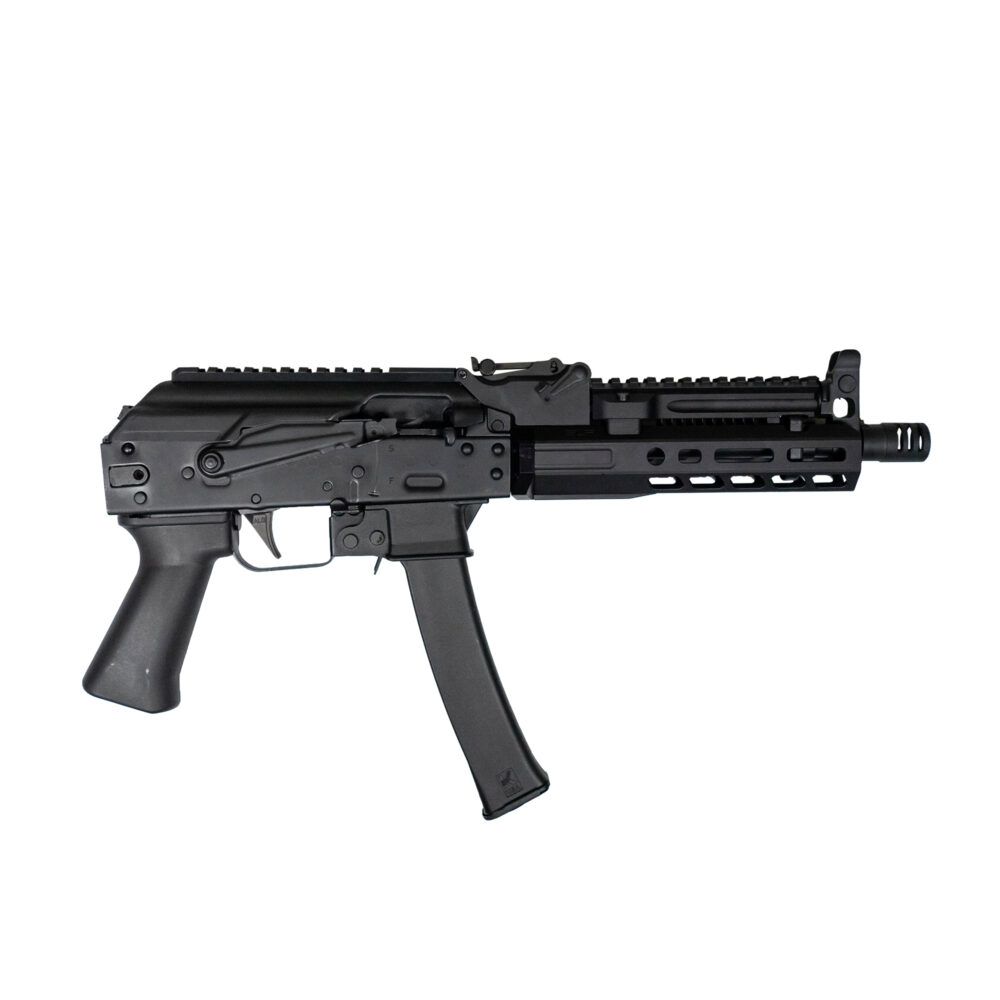 KP-9 9x19mm Pistol with installed M-Lok Handguard and ALG Trigger - right side view