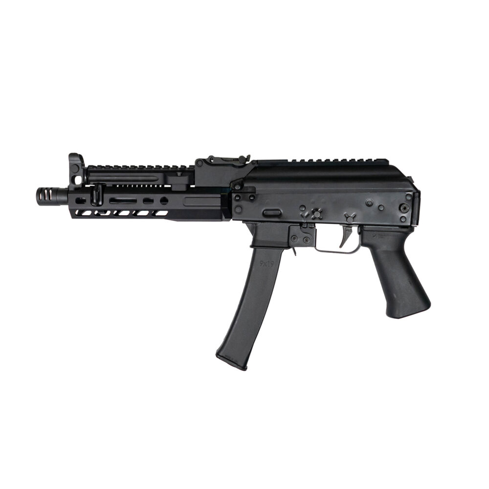 KP-9 9x19mm Pistol with installed M-Lok Handguard and ALG Trigger - left side view
