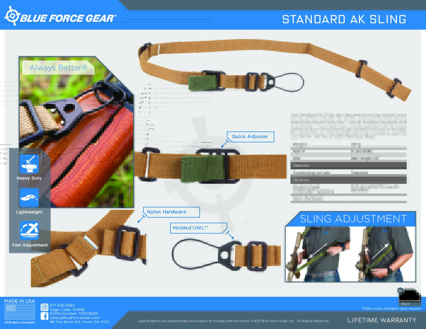blue force gear catalog showing standard vickers ak sling coyote