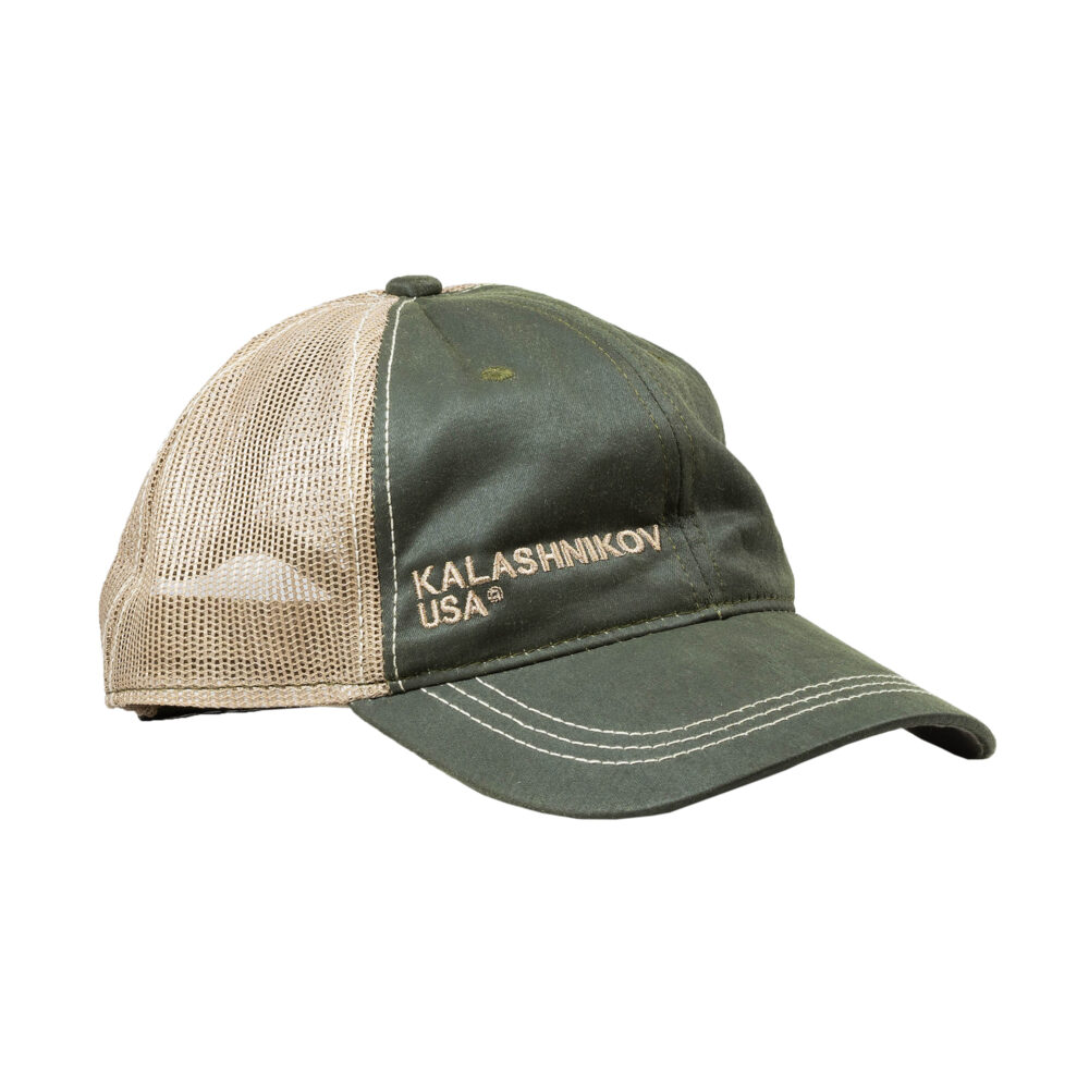 khaki olive kalashnikov usa trucker hat logo side view